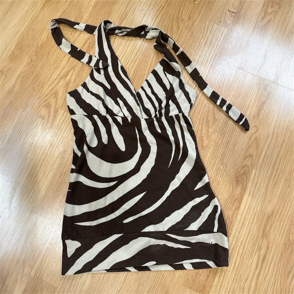 Y2K Guess Zebra Halter Top Brown Cream – Small – 00s